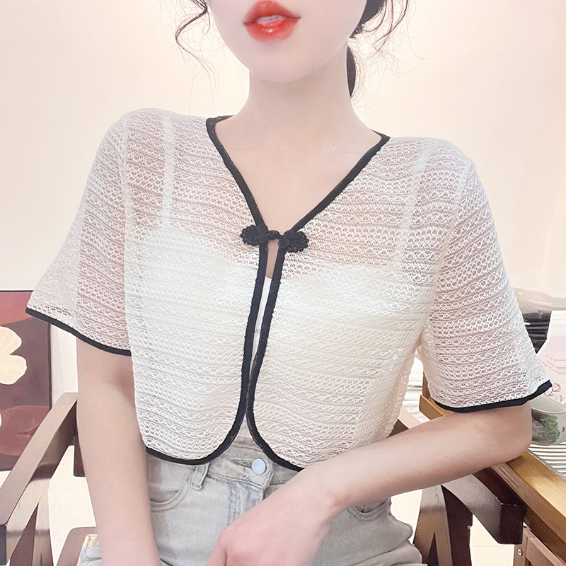 新中式蕾丝披肩吊带裙外搭女短袖2025新款配裙子开衫薄款网纱上衣