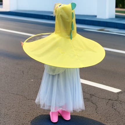 儿童飞碟伞透明折叠男孩小黄鸭可爱宝宝斗篷式雨伞帽学生上学专用