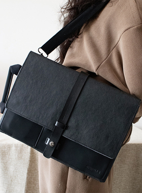 原创手提单肩斜挎电脑包小众简约14寸内胆包苹果MacbookPro13.3寸air14.5寸15寸16寸牛皮纸通勤笔记本手提包