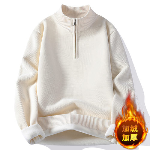 半拉链高领毛衣男秋冬新款青少年加绒加厚针织衫学生冬天套头上衣