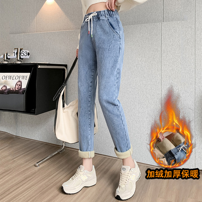 加绒加厚保暖弹力牛仔裤女秋冬款