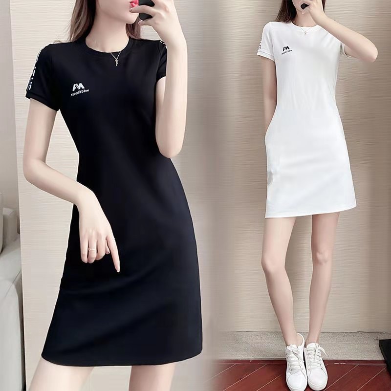 潮牌大码女装2025夏季胖妹妹宽松显瘦时尚遮肚短袖运动休闲连衣裙