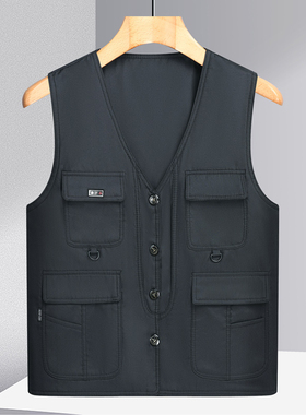 n53春秋装中老年男马甲40背心50爸爸装60岁多口袋工装c02马夹坎肩