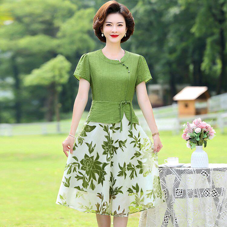 w31妈妈装夏装短袖洋气裙子中年女夏季a05中老年中长款夏天连衣裙