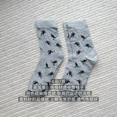 少量英国单 包邮 纯色卡通插画滑雪简约纯棉中筒袜子