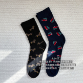 中筒袜子 趣味插画小狗圣诞图案男女同款 包邮 稀有英国单