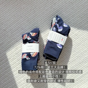 39包邮/72%棉!波兰牌!彩色蘑菇涂鸦纯色男女同款纯棉中筒袜子