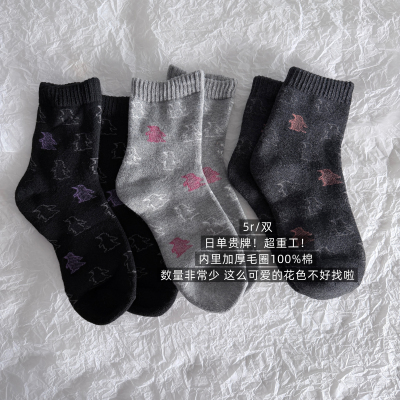39包邮/日单节日限定！100%全棉纯棉加厚毛圈企鹅印花中筒袜子