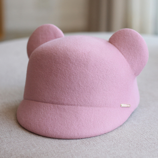 秋冬日系CL4家米奇萌萌耳朵鸭舌帽羊毛呢棒球帽女复古甜美时装 帽