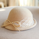 蕾丝礼帽女秋冬法式 复古贝雷帽丝麻蝴蝶结羊毛呢毡帽圆顶盆帽英伦