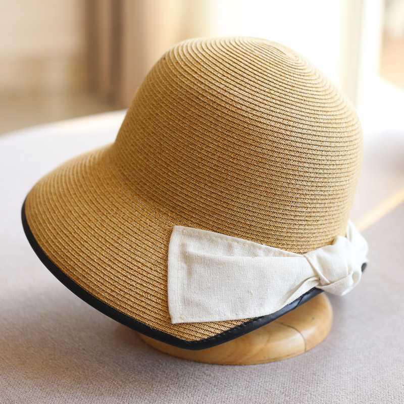 日本CA4款后开口大蝴蝶结渔夫帽子女夏防晒草帽遮阳显脸小大沿帽