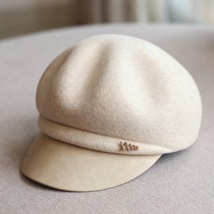 秋冬新款羊毛呢八角帽女英伦复古百搭显脸小鸭舌帽时尚保暖画家帽