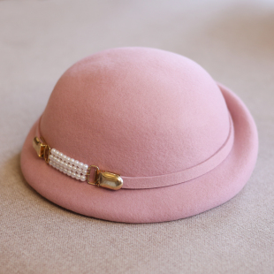 秋冬日系CL4羊毛呢手工珍珠链子女复古贝雷帽画家帽时装 毡帽出游