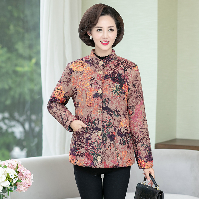 中老年妈妈冬装棉衣50-60岁印花