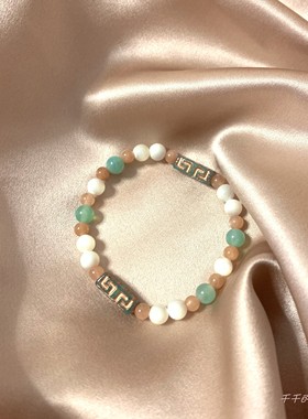 原创新中式天然母贝月光石手链女
