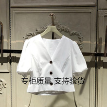 女1ZH2014510 短款 v领泡泡袖 衬衫 夏装 美欧时力妮2019新款 法式