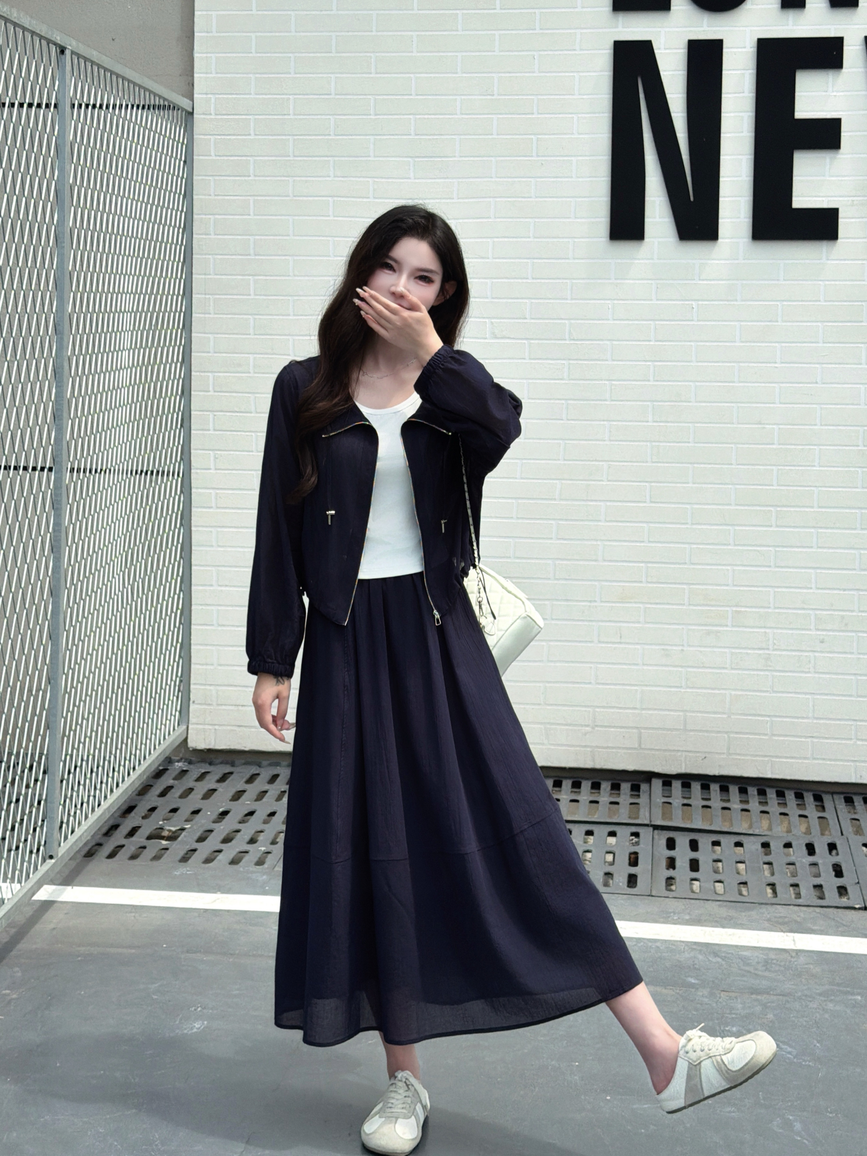 韩版休闲半身裙套装女2026秋季简约通勤棒球服卫衣外套长裙三件套