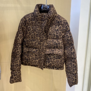 美拉德咖色豹纹高级感立领羽绒棉服女冬2025新韩系酷飒短款外套潮