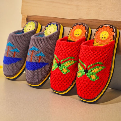 勾的毛线拖鞋成品手工毛线拖鞋纯手工棉拖鞋手工勾毛线拖鞋男士