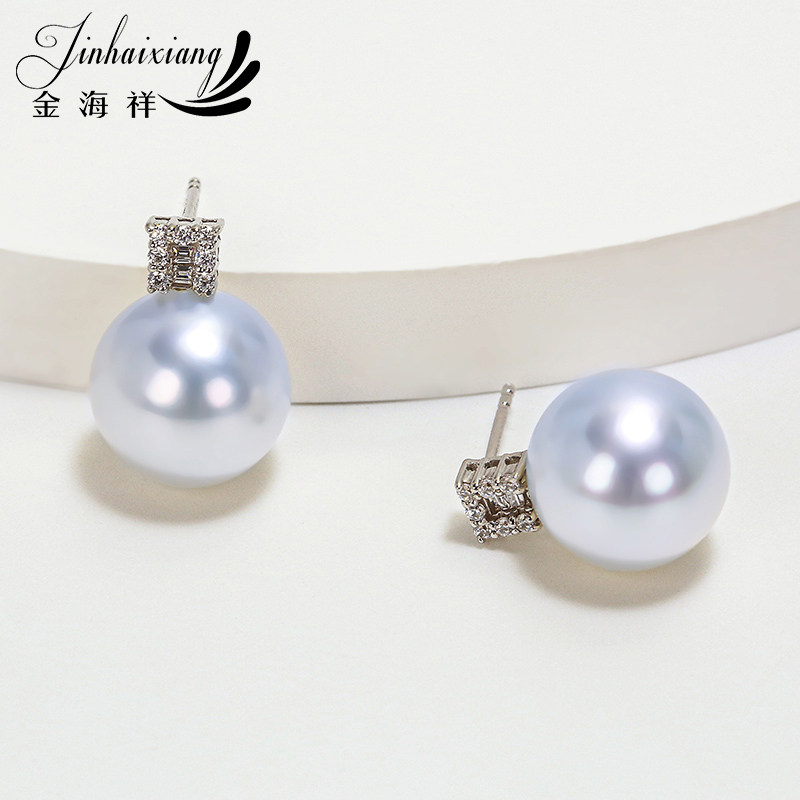 吉尔德维纳斯五星澳白海水珍珠耳钉耳环18K钻极强光正圆戴妃款