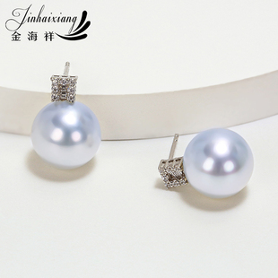 吉尔德维纳斯五星澳白海水珍珠耳钉耳环18K钻极强光正圆戴妃款