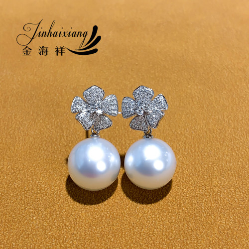 海水澳白珍珠耳钉18K极强光