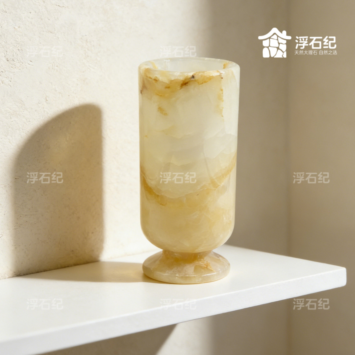 高级感法式复古黄花冰天然大理石花瓶