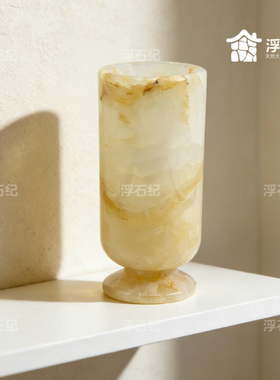 高级感法式复古黄花冰天然大理石花瓶大口径风灯插花鲜花干花