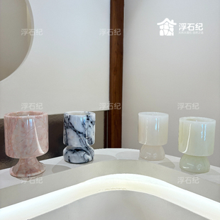 天然大理石四季粉玉石香雪梅烛台花瓶摆件高脚杯冰淇淋杯高脚杯
