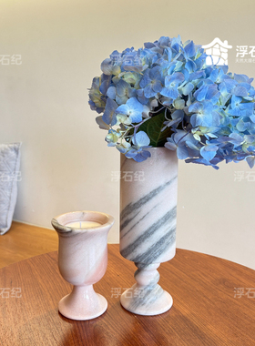 浮石纪天然大理石烟粉法式烛台花瓶摆件送礼居家花瓶