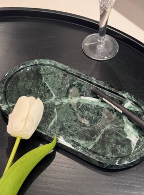 天然大理石赛道盘彩虹玫瑰装饰摆件乔迁礼物首饰收纳托盘