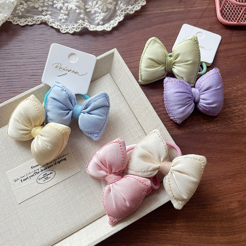 甜美儿童绸缎蝴蝶结发绳女孩塞棉柔软领结头绳皮筋布艺不伤发头圈