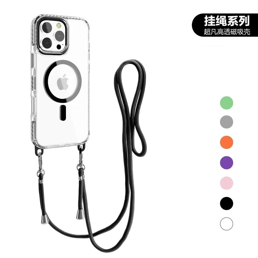 磁吸无线充斜挎挂绳适用iPhone16promax透明手机壳苹果15Pro简约14高级感13pro/11/17promax/18pro保护套air
