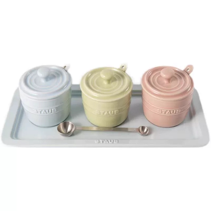 法国staub陶瓷马卡龙调味罐4件套装碗盘碟餐勺面碗烤盘烘焙储物罐