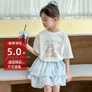 女童套装 儿童甜美上衣中大童洋气格子蛋糕裙两件套 2025夏季 新款