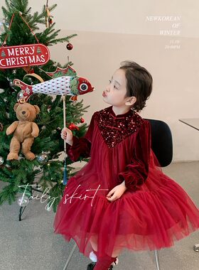 女童新年礼服加绒亮片裙公主裙