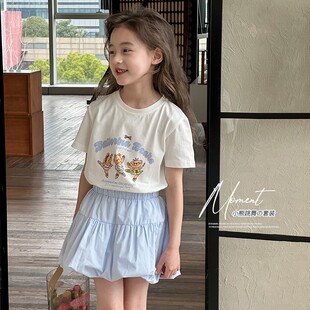 女童套装2025夏季儿童韩系甜美夏装中大童女孩洋气短袖半裙两件套