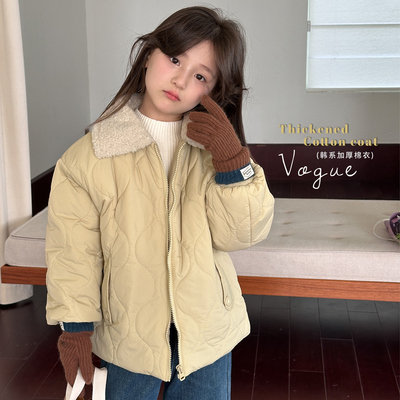 韩国女童冬季羊羔毛领夹棉外套