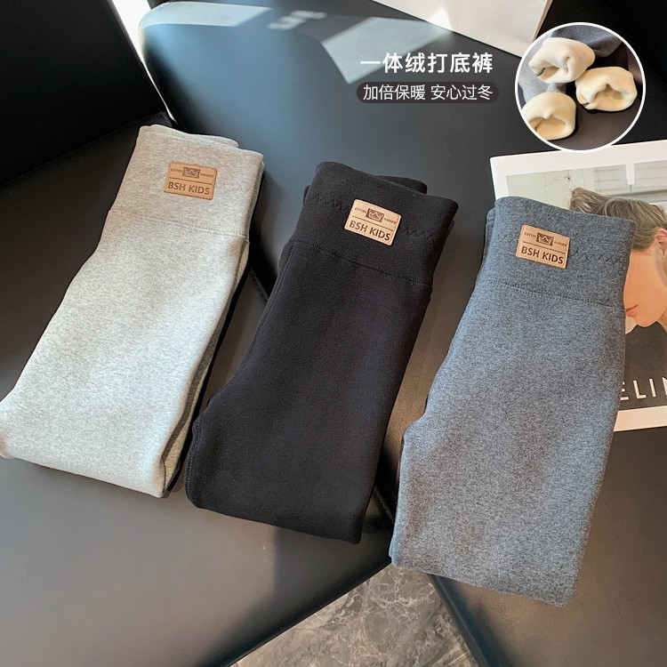 女童加绒打底裤2024冬季新款儿童一体绒棉质加厚保暖裤中大童裤子