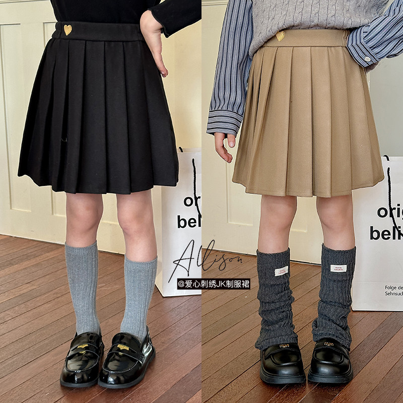 女童百褶半身裙2024冬季新款儿童洋气学院风爱心刺绣JK制服裙裤子,童装/婴儿装/亲子装,半身裙,淘宝优惠券,粉丝福利购,淘宝优惠卷