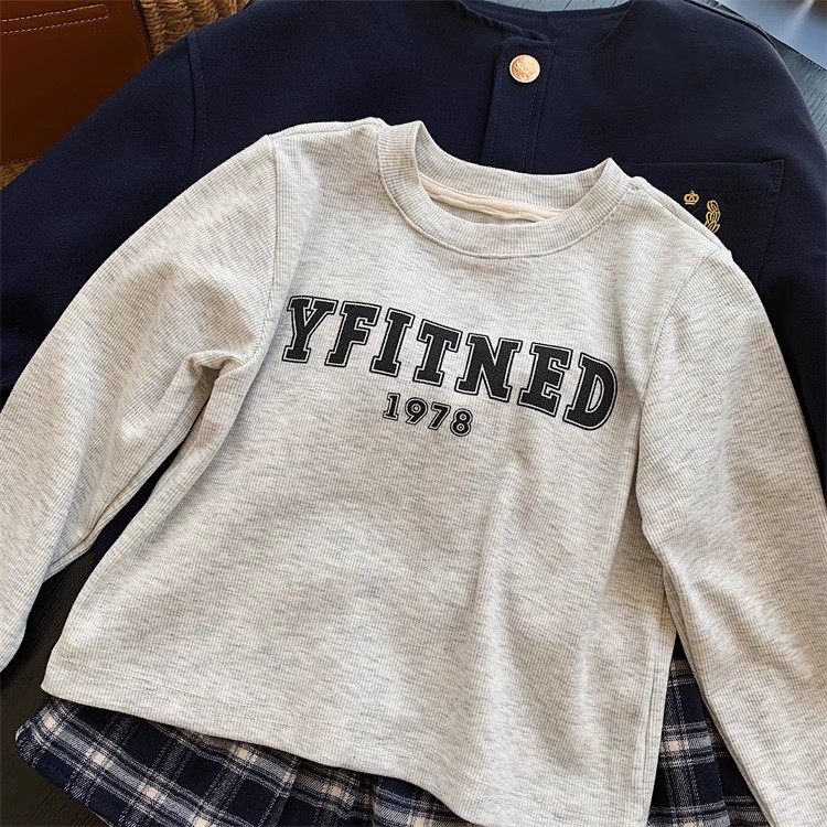 女童装jk学院风徽章刺绣藏青制服外套灰色字母T格子百褶裙套装