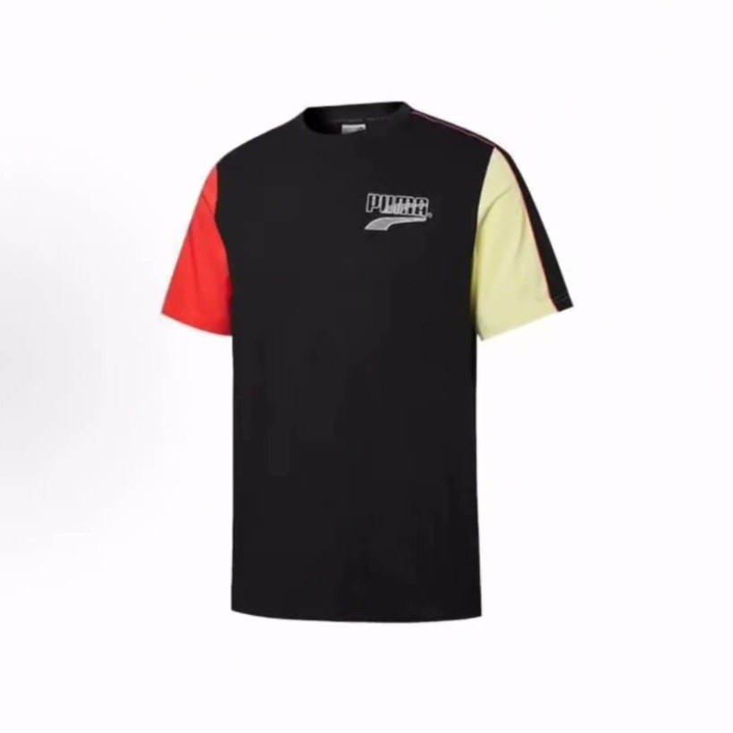 PUMA彪马 Decor8 美式复古拼色Logo印花运动圆领短袖T恤 男款