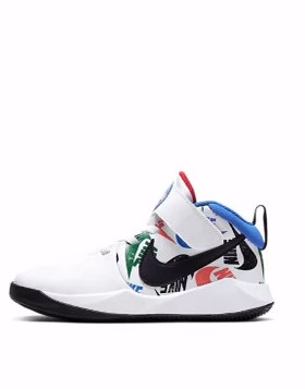 Nike Team Hustle D 9 防滑减震耐磨低帮 篮球鞋 白蓝红 中小童