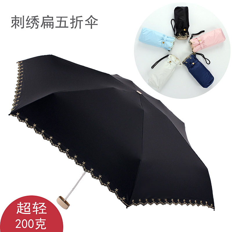 瑞琪雅遮阳伞纯色黑胶层五折迷你