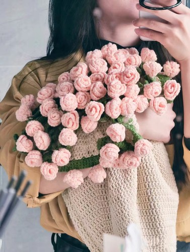玫瑰花束毯子手工编织diy材料包毛线团钩织铃兰花朵毯自制勾针花