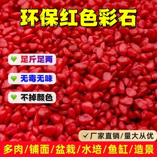 红色石子五彩石盆栽铺面石多肉水培鱼缸造景装 饰天然七彩石鹅卵石