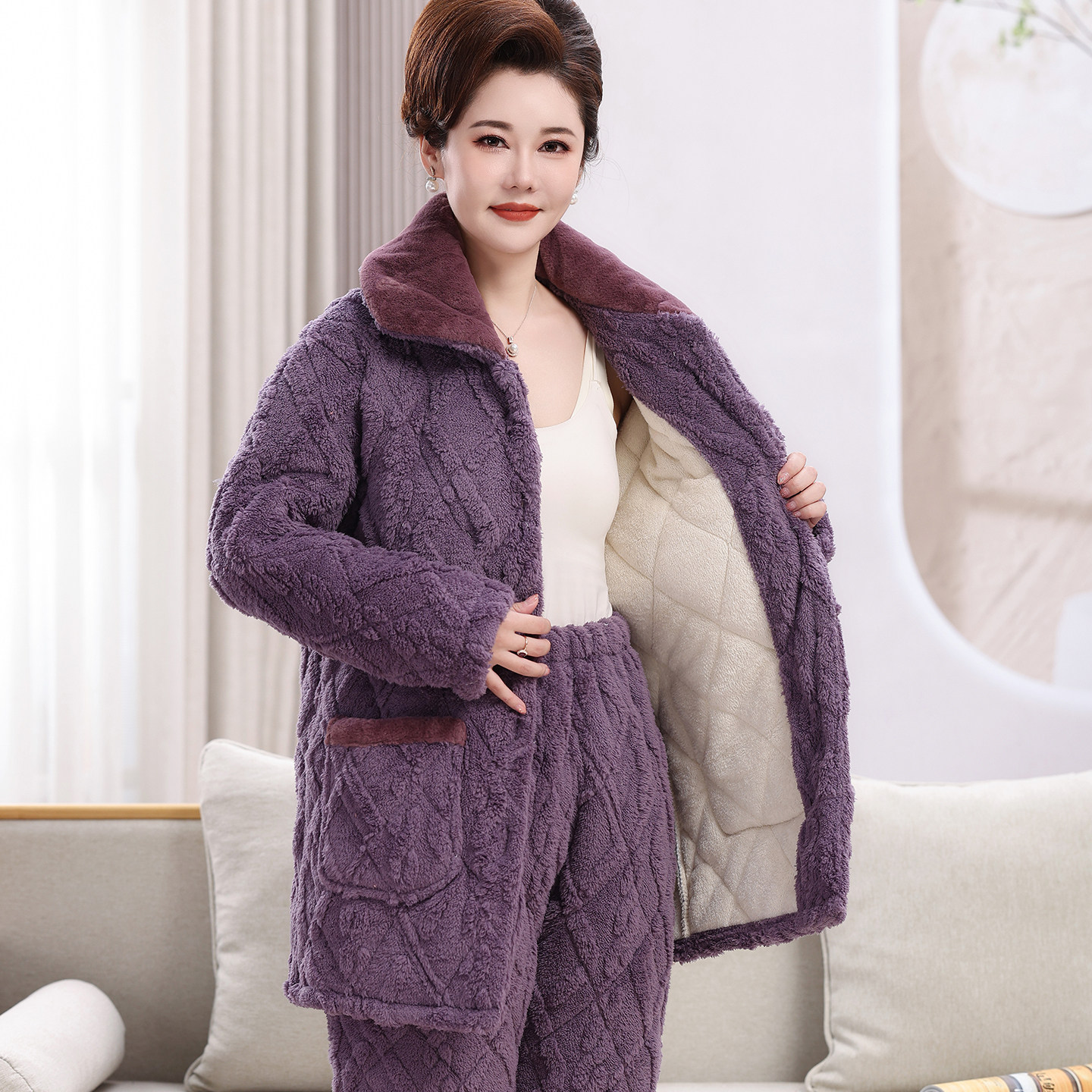 中老年人奶奶睡衣冬季女加厚加绒三层珊瑚绒夹棉保暖家居服妈妈装,女士内衣/男士内衣/家居服,睡衣/家居服套装,淘宝优惠券,粉丝福利购,淘宝优惠卷