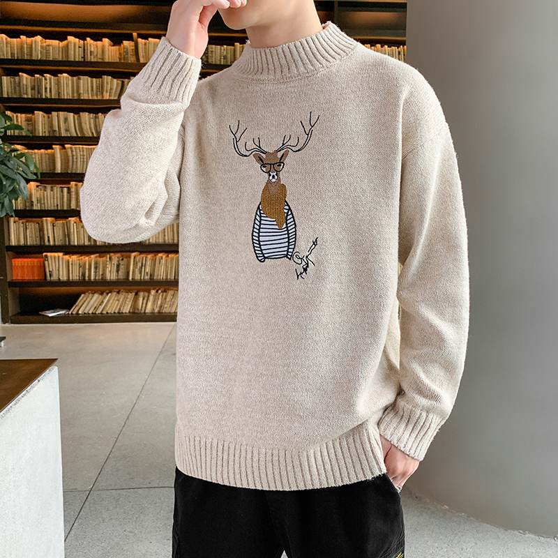 Autumn and winter new fashion trend small high collar knitted sweater for men