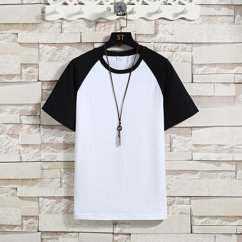 New splicing t-shirt men's summer Korean fashion T-shirt crew neck