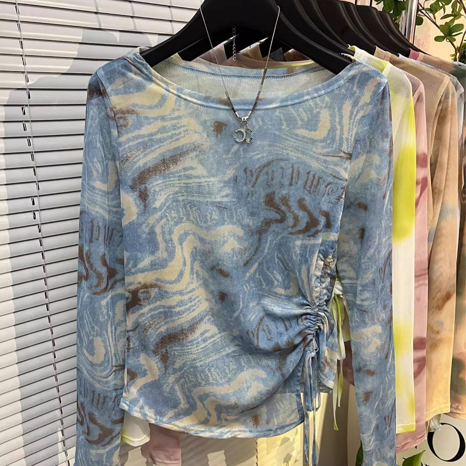 杭州四季青高端爆款~法式网纱扎染薄款晕染长袖t恤女防晒衫上衣潮,女装/女士精品,蕾丝衫/雪纺衫,淘宝优惠券,粉丝福利购,淘宝优惠卷